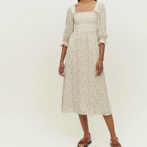 Reformation Cream Floral Midi Dress